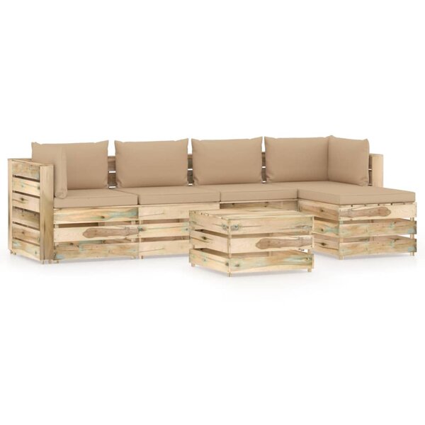 vidaXL Salon de jardin 6 Pièces avec coussins Bois imprégné de vert