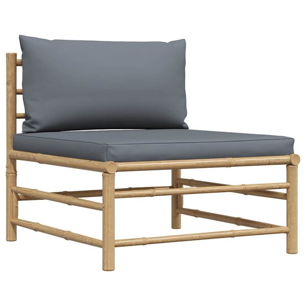 vidaXL Canapé de milieu de jardin avec coussins gris foncé Bambou