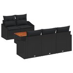 vidaXL Set de canapé de jardin 6 pièces avec coussins noirs en rattan poly et acacia