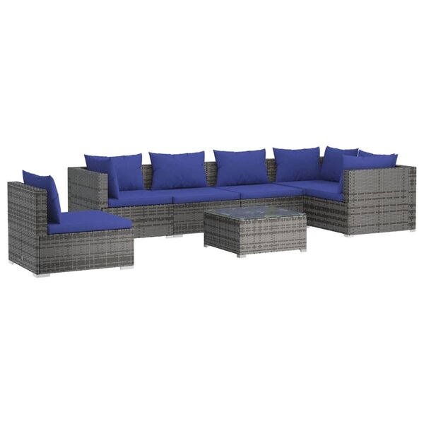 vidaXL Salon de jardin 7 Pièces avec coussins résine tressée gris