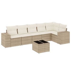 vidaXL Salon de jardin avec coussins 7 Pièces beige résine tressée