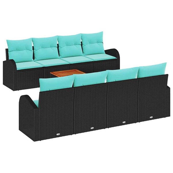 vidaXL Ensemble de canapé de jardin 9 Pièces Noir et turquoise