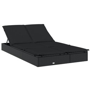 vidaXL Chaise longue à 2 places avec coussins noir résine tressée