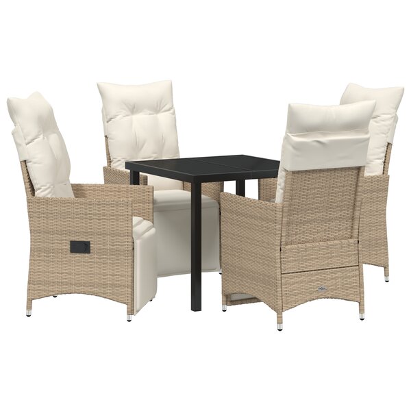 vidaXL Ensemble de salle à manger de jardin de 5 pièces avec coussins en poly rotin beige