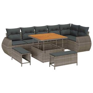 vidaXL Ensemble de canapé de jardin 9 Pièces Gris Poly Rattan