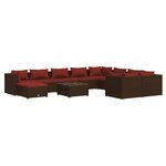 Salon de jardin meuble d'extérieur ensemble de mobilier 11 pièces avec coussins résine tressée marron 02_0015434