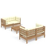 vidaXL Salon de jardin 5 Pièces avec coussins crème bois de pin