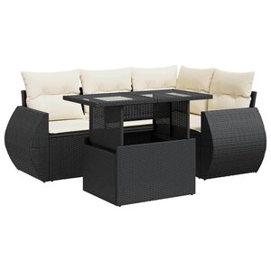 vidaXL Salon de jardin 5 Pièces avec coussins noir résine tressée
