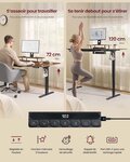 Bureau électrique réglable en hauteur 140 x 70 cm support d'écran à montage flexible tiroir port usb-c rappel de sédentarité pour télétravail marron 12_0008039
