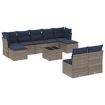 vidaXL Salon de jardin 10 Pièces avec coussins gris résine tressée