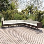 vidaXL Salon de jardin 9 Pièces avec coussins résine tressée marron