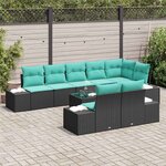 vidaXL Ensemble de canapé de jardin avec coussin 9 Pièces Noir polyrotin
