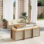 vidaXL Salon de jardin avec coussins 7 Pièces beige résine tressée
