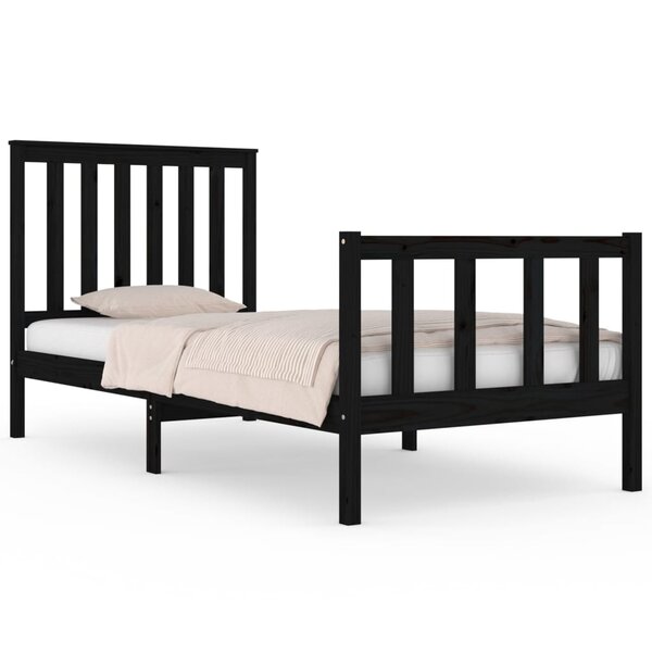 vidaXL Cadre de lit Noir Bois de pin massif 75x190 cm Petit simple