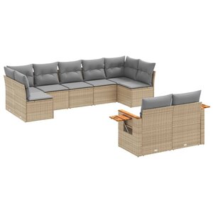 vidaXL Salon de jardin avec coussins 9 Pièces beige résine tressée