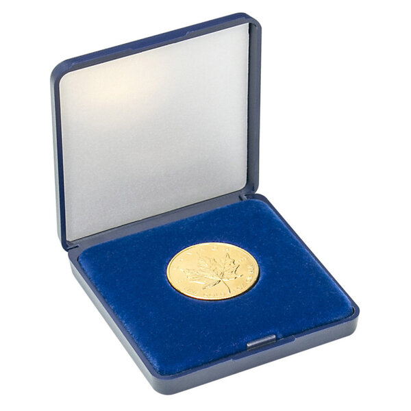 Écrin monnaie avec plateau velours bleu pour pièces de 18 à 50 mm. Diamètre intérieur - 31 mm