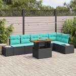vidaXL Ensemble de canapé de jardin 7 Pièces Noir Poly rotin