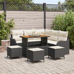 Ensemble de canapé de jardin 9 pièces avec coussins en polyester noir poly rotin acacia