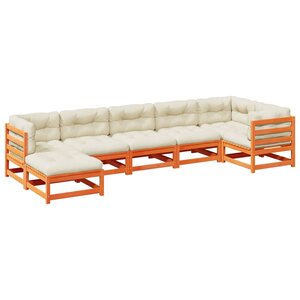 vidaXL Salon de jardin 7 Pièces avec coussins cire marron bois pin massif