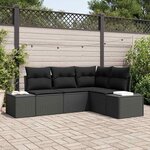 vidaXL Ensemble de canapé de jardin avec coussin 4 Pièces Noir polyrotin