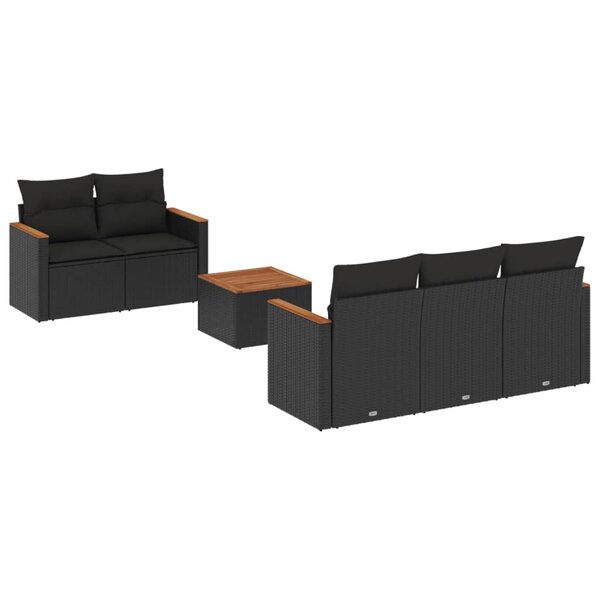 vidaXL Salon de jardin 6 Pièces avec coussins noir résine tressée