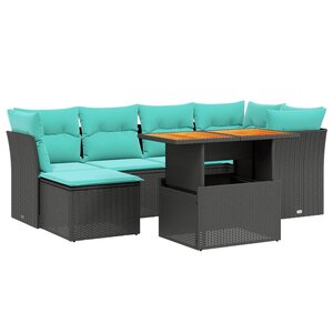 vidaXL Salon de jardin 7 Pièces avec coussins noir résine tressée