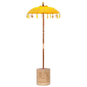 vidaXL Parasol avec Base Jaune et Marron 250 cm Coton et bois