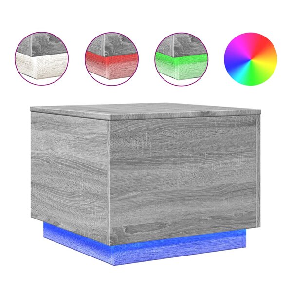 vidaXL Table basse avec lumières LED sonoma gris 50x50x40 cm