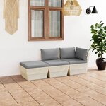 vidaXL Salon de jardin palette 3 Pièces avec coussins Épicéa imprégné