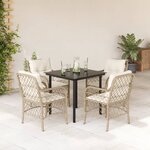 vidaXL Ensemble à manger de jardin avec coussins 5Pièces Beige poly rotin