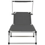 vidaXL Chaise longue pliable avec toit aluminium et textilène gris