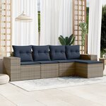 vidaXL Salon de jardin 5 Pièces avec coussins gris résine tressée