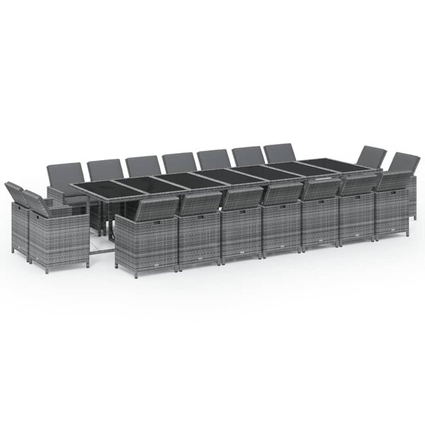 vidaXL Ensemble à manger de jardin coussins 19 Pièces Résine tressée Gris