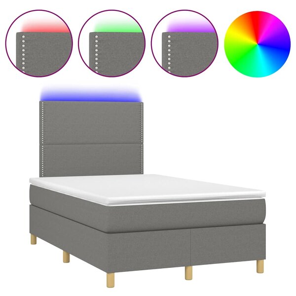 vidaXL Sommier à lattes de lit matelas LED gris foncé 120x190 cm tissu
