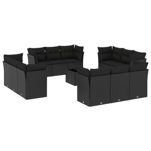 vidaXL Salon de jardin avec coussins 13 Pièces noir résine tressée