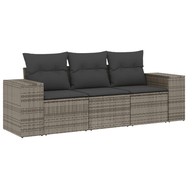 vidaXL Salon de jardin avec coussins 3 Pièces gris résine tressée