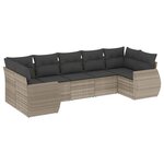 vidaXL Salon de jardin avec coussins 7 Pièces gris clair résine tressée
