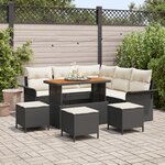 vidaXL Ensemble de Canapés de Jardin 9 Pièces avec Coussins Noir Poly Rattan Acacia