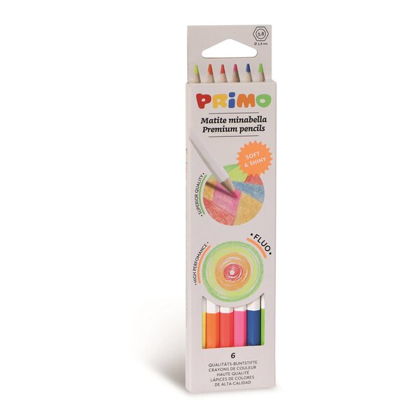 Boîte de 6 crayons de couleur fluo hexagonaux minabella. Ø 3 8 mm primo