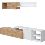 Ensemble meuble TV réversible JULIA - Mélaminé blanc et chêne - 2 Portes abattantes - 194 x 57 x 109 cm