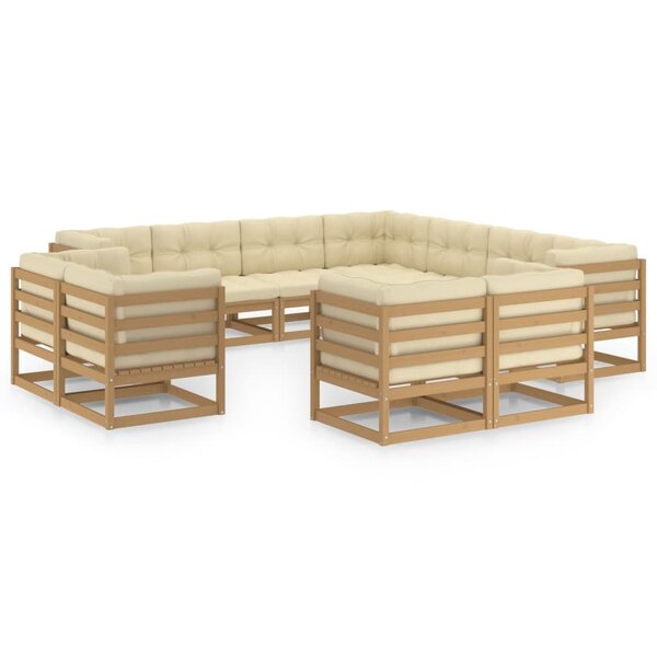 vidaXL Salon de jardin 11 Pièces avec coussins Marron miel Bois de pin