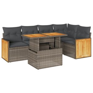 vidaXL Salon de jardin avec coussins 6 Pièces gris résine tressée acacia