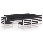 vidaXL Salon de jardin 9 Pièces avec coussins Blanc Bois de pin massif