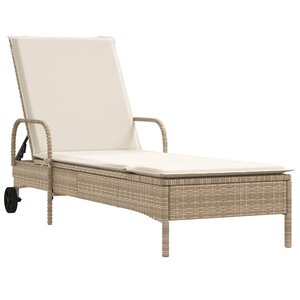 vidaXL Chaise longue avec roues et coussin beige résine tressée
