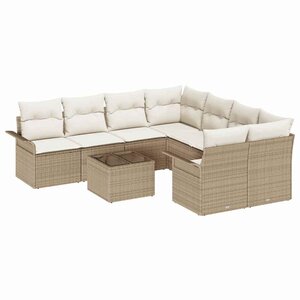 vidaXL Ensemble de canapé de jardin 9 Pièces Beige Poly rotin