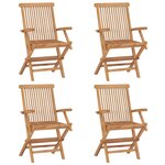 vidaXL Chaises de jardin et coussins noir lot de 4 Bois de teck massif