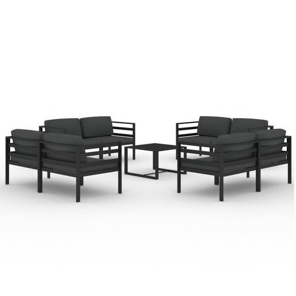 vidaXL Salon de jardin 9 Pièces avec coussins Aluminium Anthracite