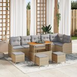 Ensemble de 10 pièces avec coussins beige en poly rotin