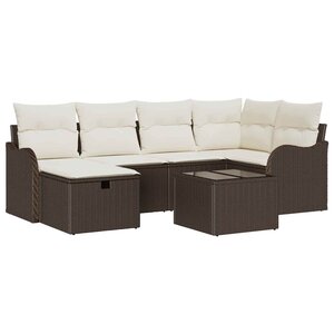 vidaXL Ensemble de canapé de jardin avec coussin 7 Pièces Marron et crème