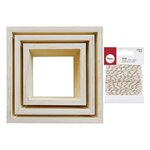 3 étagères carrées bois 22 x 22 x 8 cm + Ficelle dorée & blanche